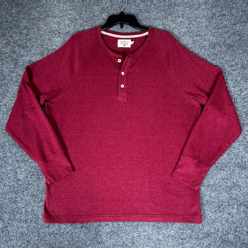 The Normal Brand Henley Shirt Mens XL Red Long Sleeve Cotton Casual Pullover Top